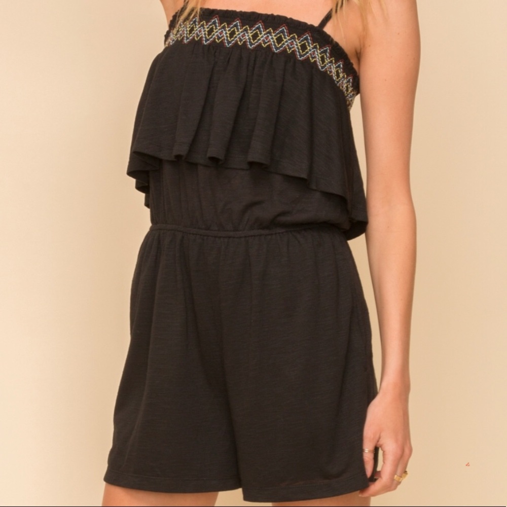Bohemian ZigZag Smocked Ruffle Romper - Picture 6 of 10